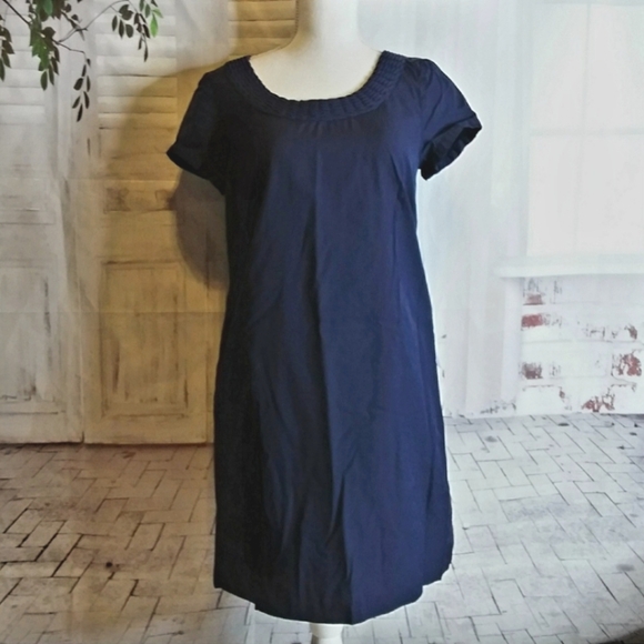 J. Crew Dresses & Skirts - J. Crew Portico Navy Blue Basket Weave Neckline Dress Size 6